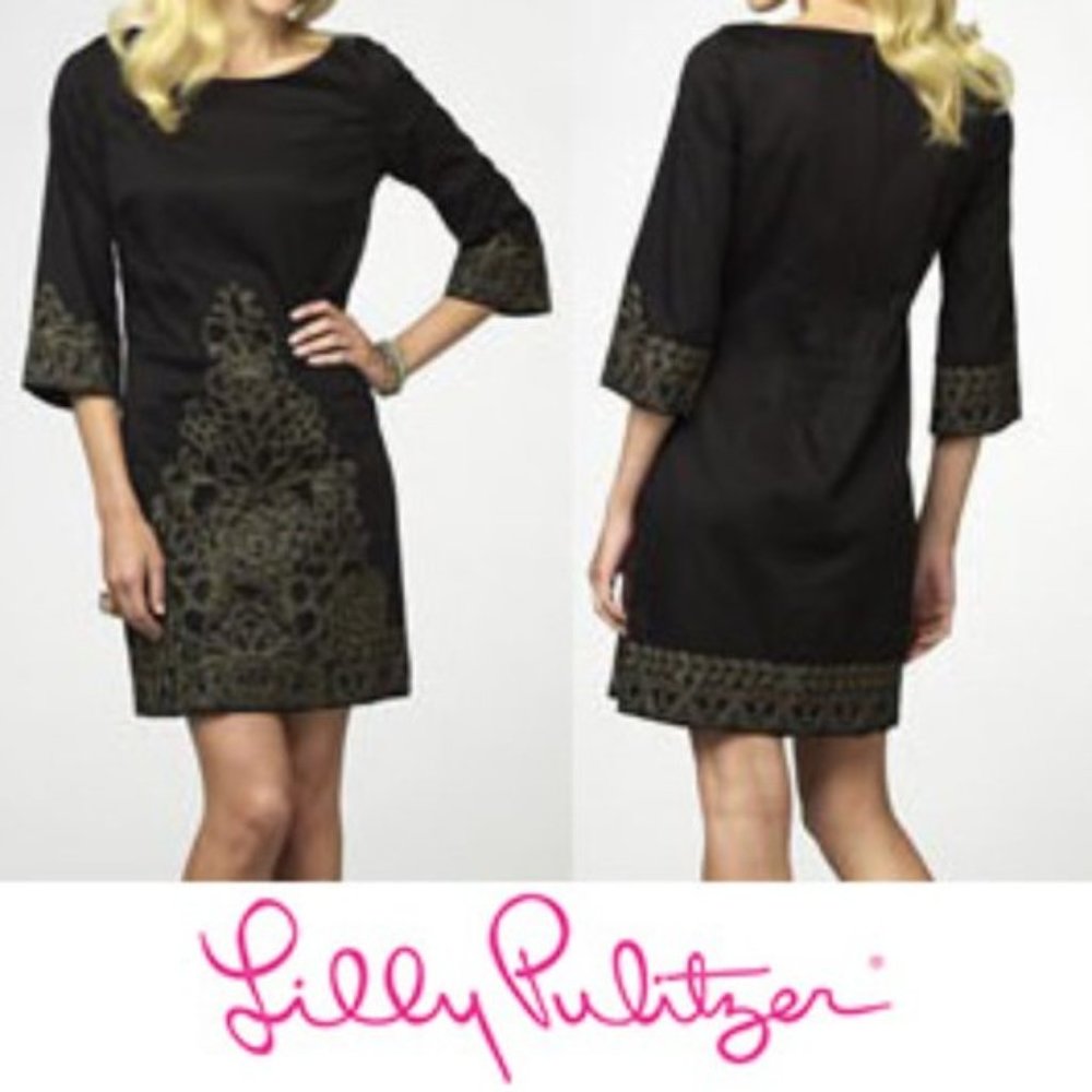 Lilly Pulitzer Shauna Black Tunic Dress Gold 10